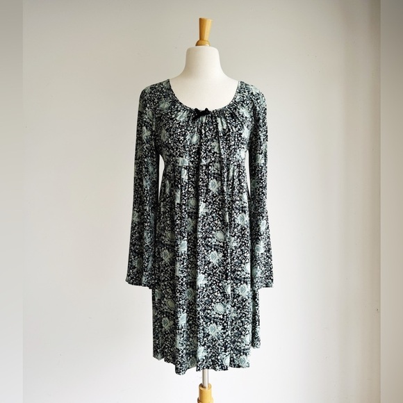 CYNTHIA ROWLEY VINTAGE 90s Dark Floral Babydoll Dress 8 - Picture 2 of 8